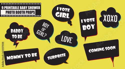 Baby shower party photo booth props vector elements, illustration
