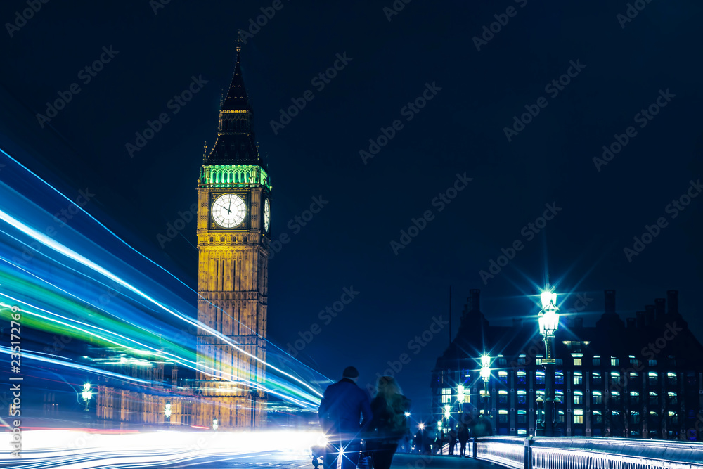 London Big Ben At Night Light Trails