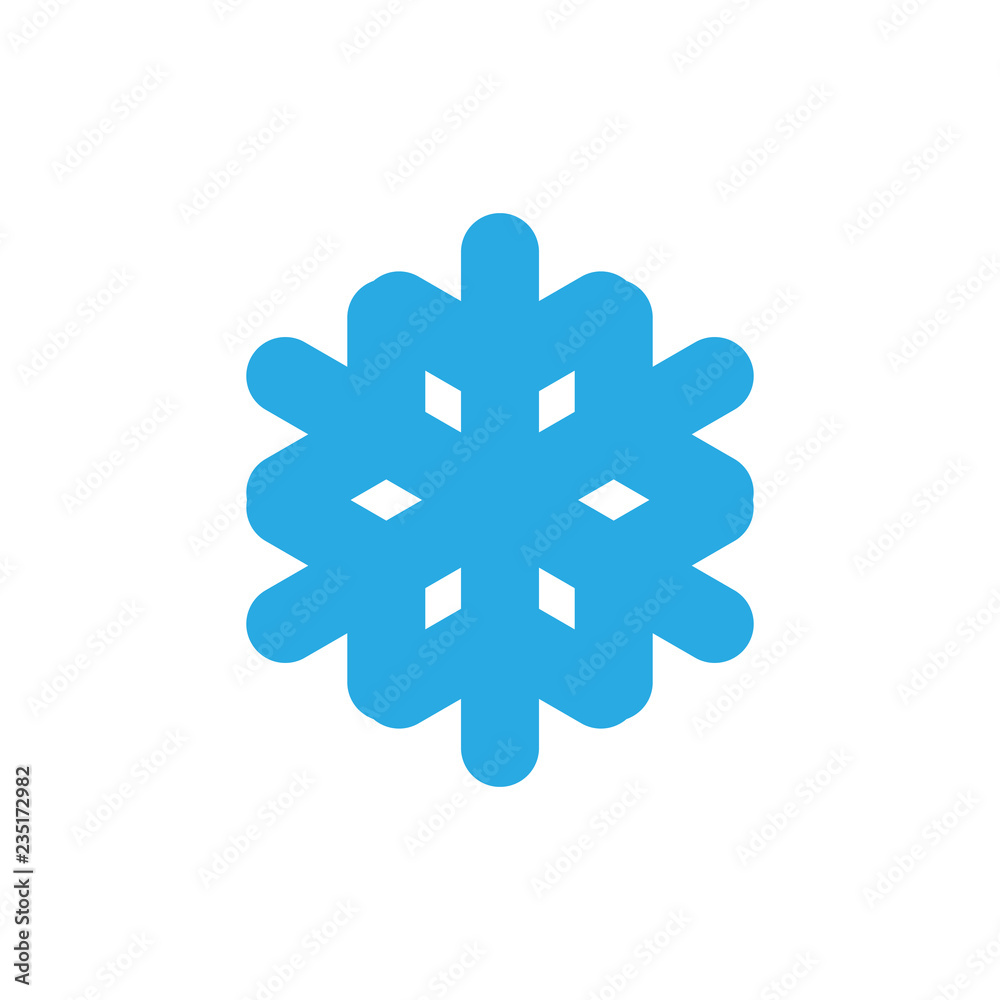 Obraz premium Snowflake icon. Blue silhouette snow flake sign, isolated on white background. Flat design. Symbol of winter, frozen, Christmas, New Year holiday. Graphic element decoration. Vector illustration