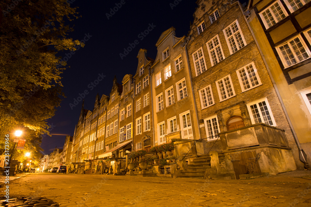 Old town of Gdansk at night, Poland