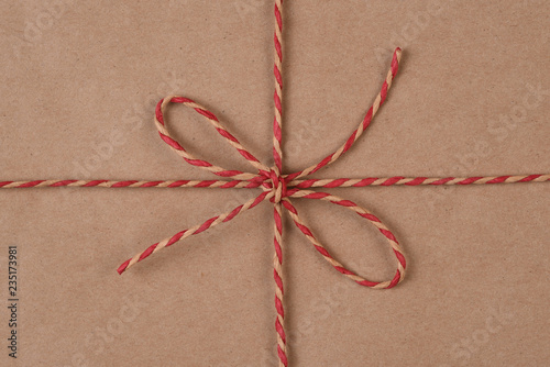 Fototapeta Naklejka Na Ścianę i Meble -  Eco-friendly recyclable plain paper and twine wrapped Christmas Present