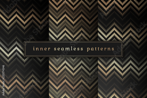 Vector set of sacred geometry seamless pattern; Mixed styles - ancient traditional northern embroidery with contemporary digital design; Psychedelic paganism.