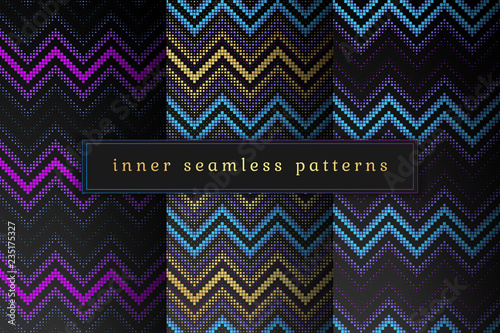 Vector set of sacred geometry seamless pattern; Mixed styles - ancient traditional northern embroidery with contemporary digital design; Psychedelic paganism.