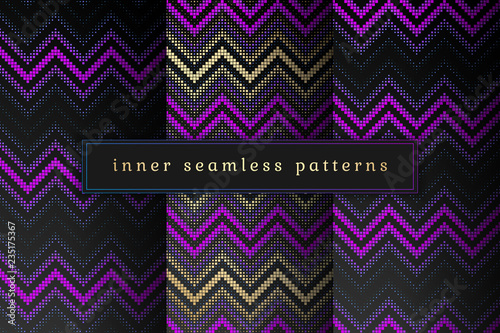 Vector set of sacred geometry seamless pattern; Mixed styles - ancient traditional northern embroidery with contemporary digital design; Psychedelic paganism.