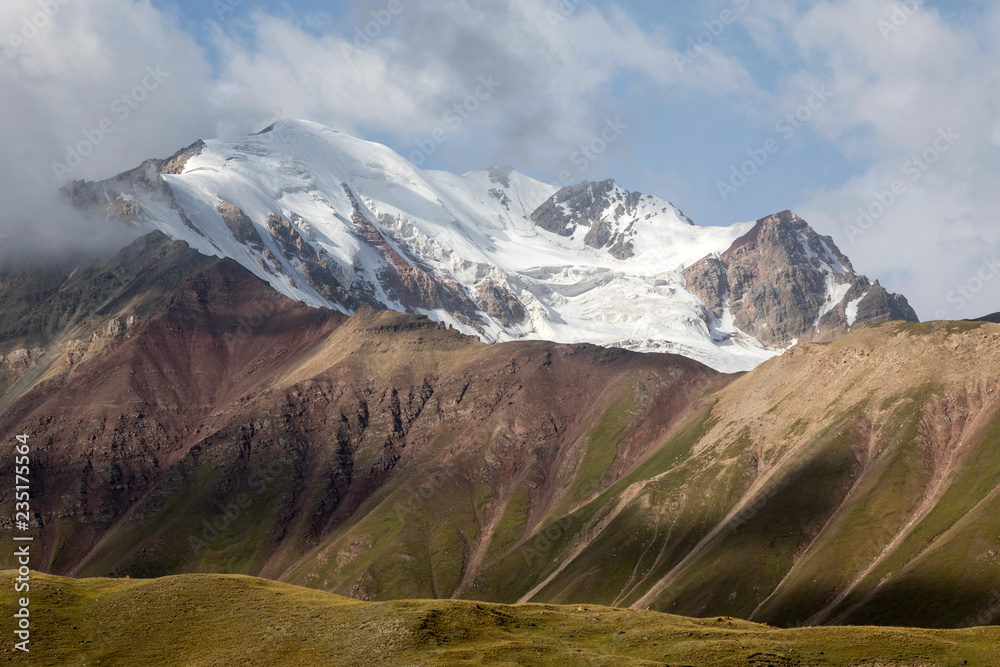 Landscape in the Pamir Mountains at the foot of Peak Lenin in Kyrgyzstan