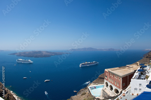 Cruise ships in the bay of Santorini