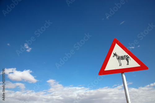 Road sign warning of wild zebras, Namibia
