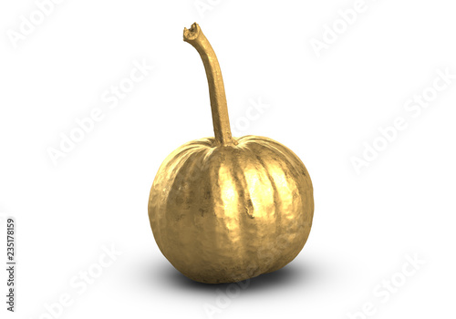 3D illustration of Golden Pumpkin isolated on white background