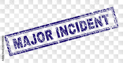 MAJOR INCIDENT stamp seal print with rubber print style and double framed rectangle shape. Stamp is placed on a transparent background.