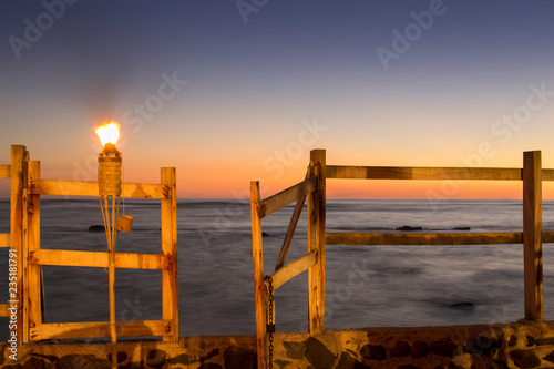 Sunset beach and fire