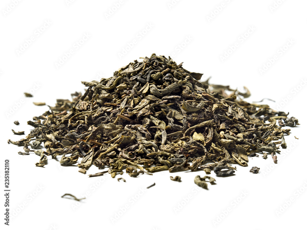 Heap of green tea on white background. Close up. High resolution. Heap of green tea on white background. Close up. High resolution.