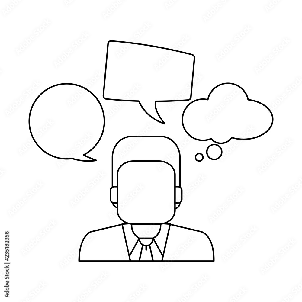 Businessman with speech bubbles in black and white Businessman with speech bubbles in black and white