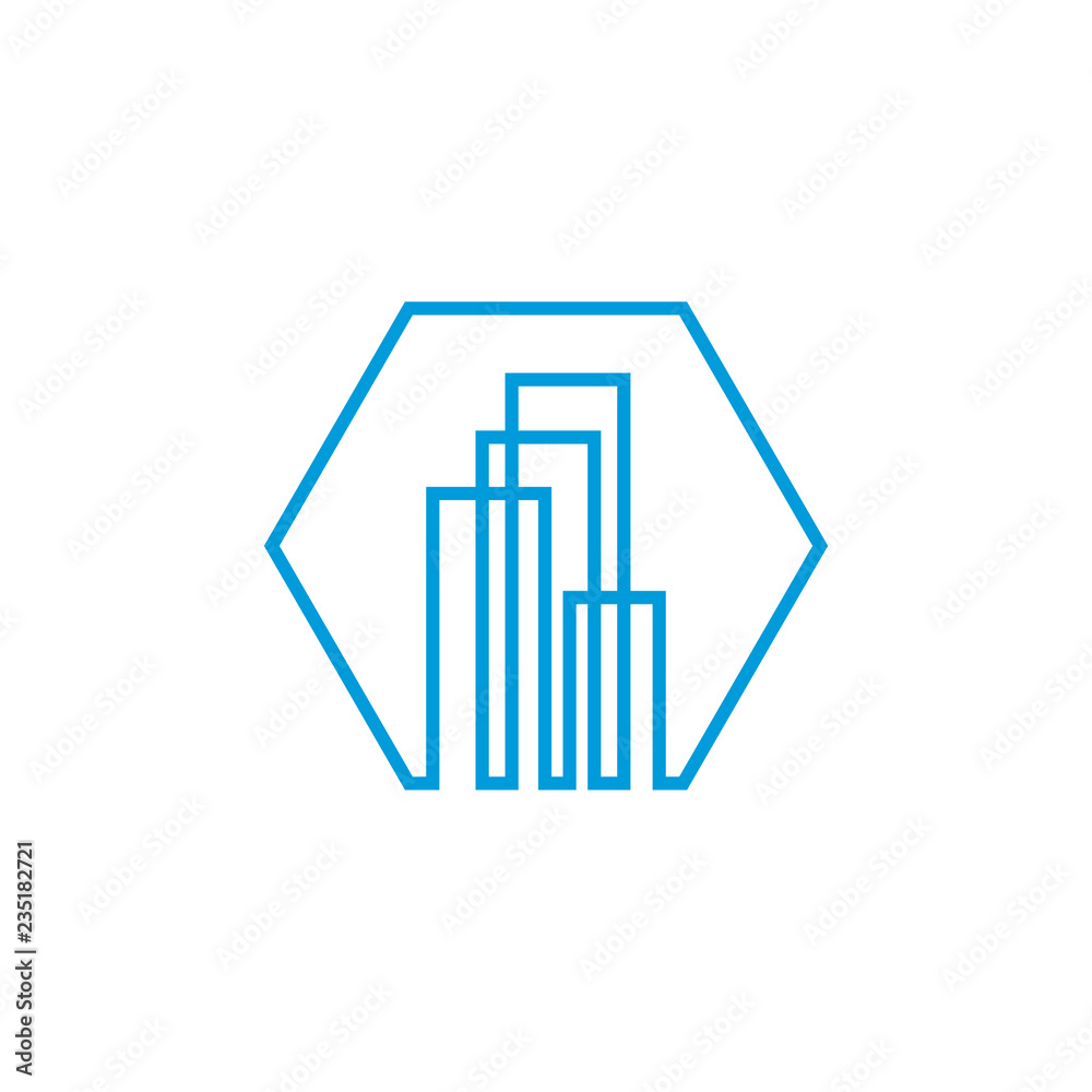 Modern line art City logo template. City skyline line art vector illustration Modern line art City logo template. City skyline line art vector illustration