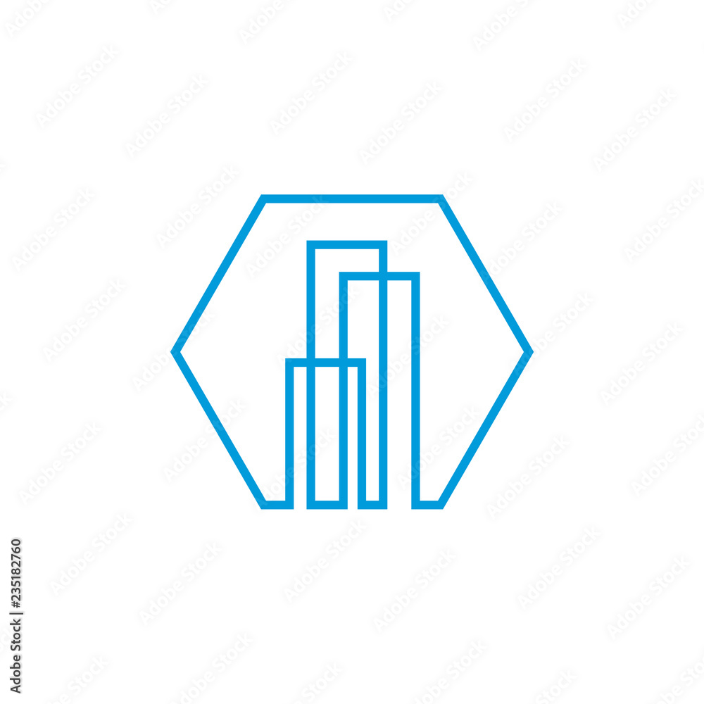Modern line art City logo template. City skyline line art vector illustration Modern line art City logo template. City skyline line art vector illustration