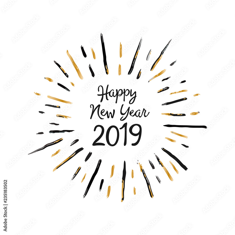 Handmade style christmas greeting card - Happy New Year 2019. For prints, web messages, greeting cards, banners, t-shirts. Handmade style christmas greeting card - Happy New Year 2019. For prints, web messages, greeting cards, banners, t-shirts.