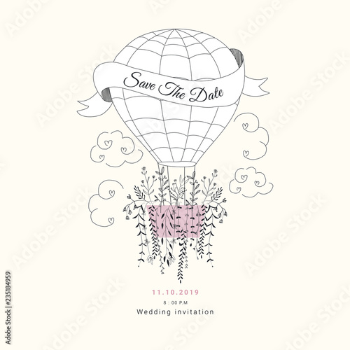wedding invitation with hand drawn balloon Florist Templates