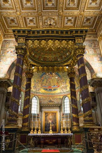 The Golden Decorated Interior of the Basilica of Santa Maria Maggiore.