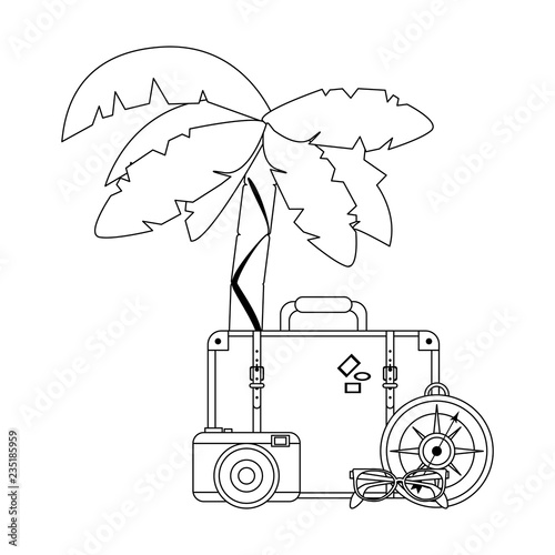 Travel and vacation symbols in black and white