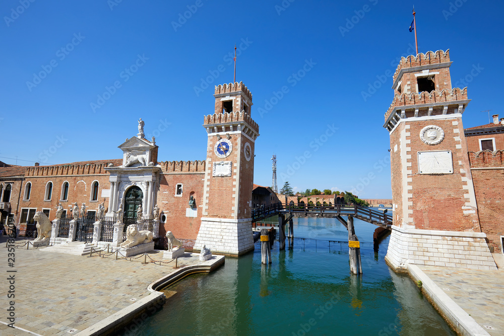 Venetian Arsenal with canal in a sunny summer day in Venice, Italy
