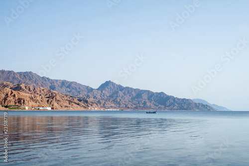 Calm morning sea on the sunrise. South Sinai. Dahab. Red sea.