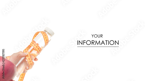 An apple bottle of water centimeter in hand losing weight pattern on white background isolation