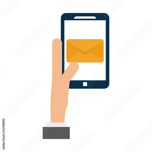 Hand using smartphone for sending email
