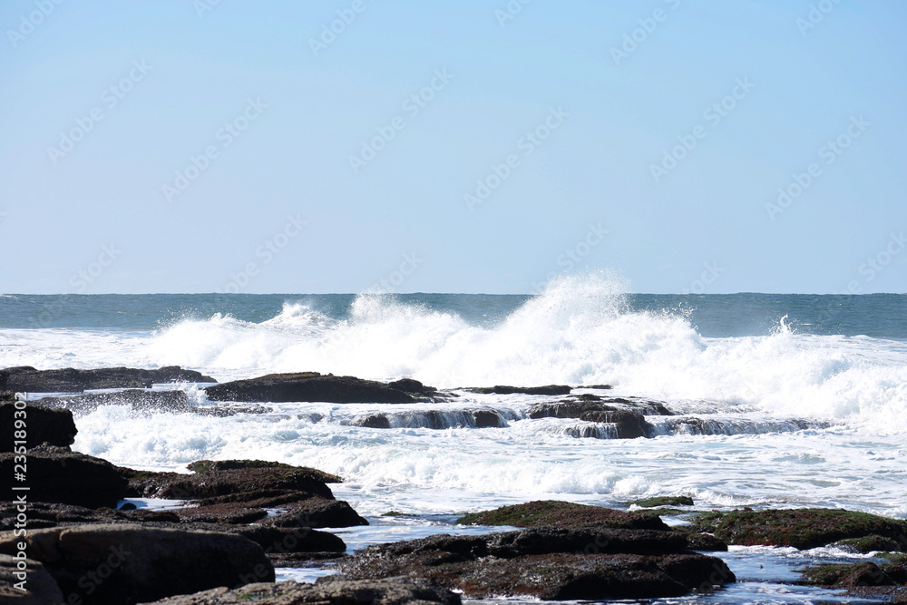 Waves Crashing Into Rock Pools As The Tide Comes In, Uvongo, South Africa