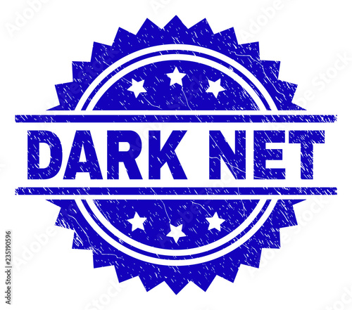 DARK NET stamp seal watermark with distress style. Blue vector rubber print of DARK NET caption with unclean texture.