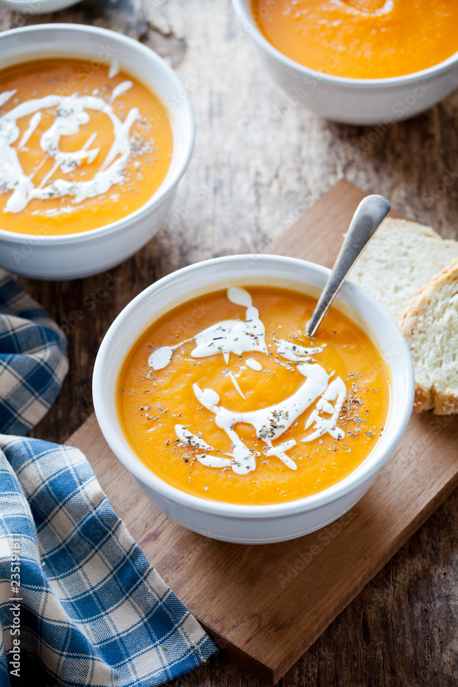 Bowls Of Homemade Pumpkin Soup Bowls Of Homemade Pumpkin Soup