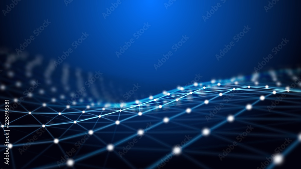 Abstract plexus lines and dots triangular 3d blue background