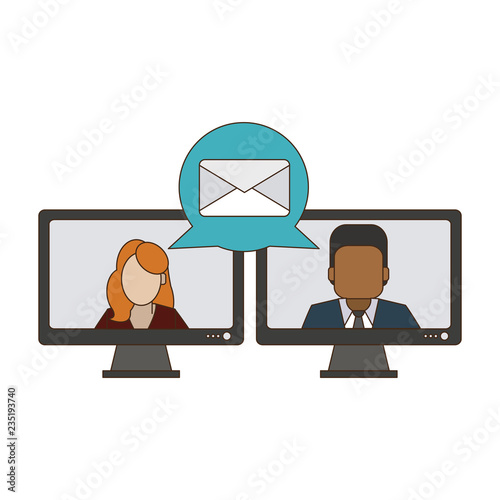 Business people sending email