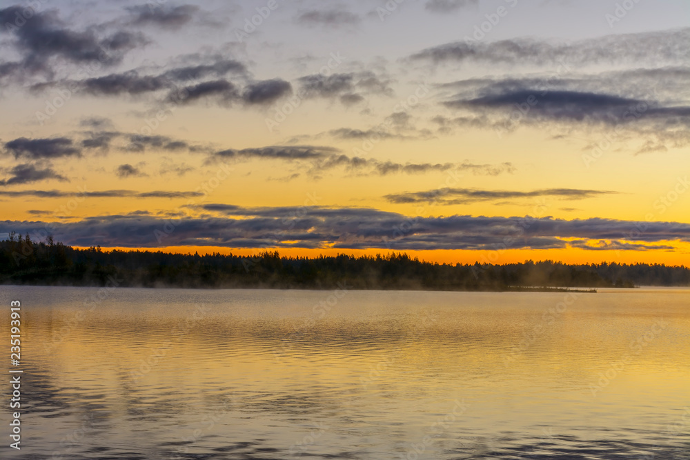 Early morning on the lake in the Leningrad region.