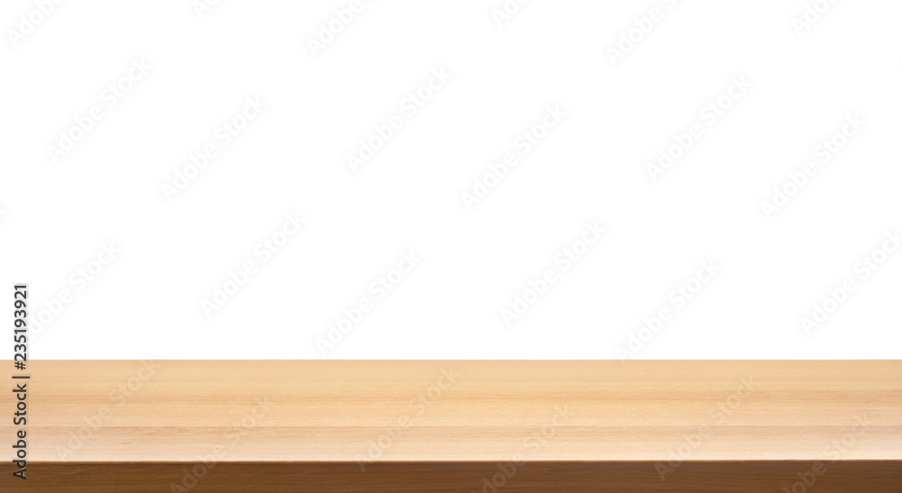 Real nature wood table top texture on white background.For create product display or design key visual layout