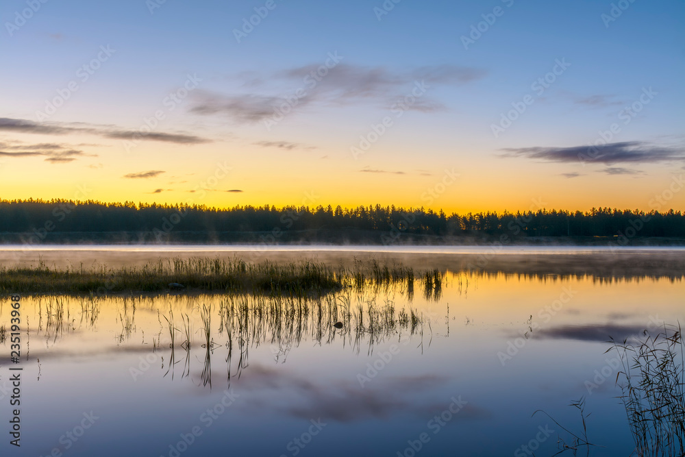 Early morning on the lake in the Leningrad region.