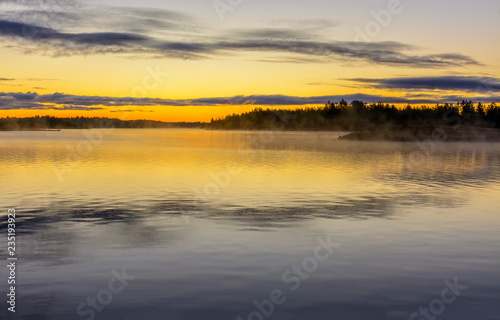 Early morning on the lake in the Leningrad region.