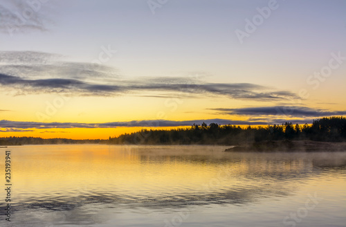 Early morning on the lake in the Leningrad region.