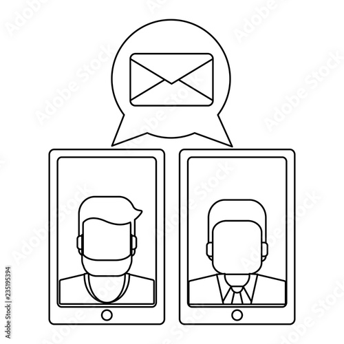 Businessmen sending email black and white