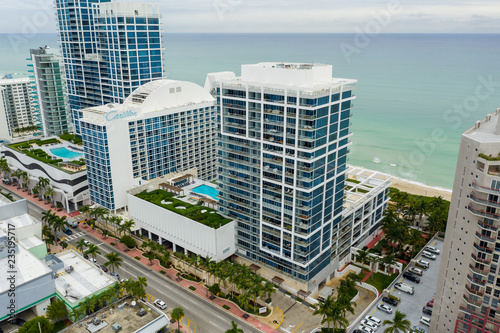 Aerial drone photo of the Carillon and Canyon Ranch Miami Beach FL USA