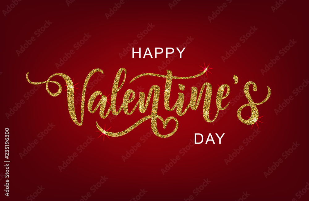 Happy Valentine's day hand lettering. Vector. Celebration, romantic quote postcard, card, invitation, banner template. 