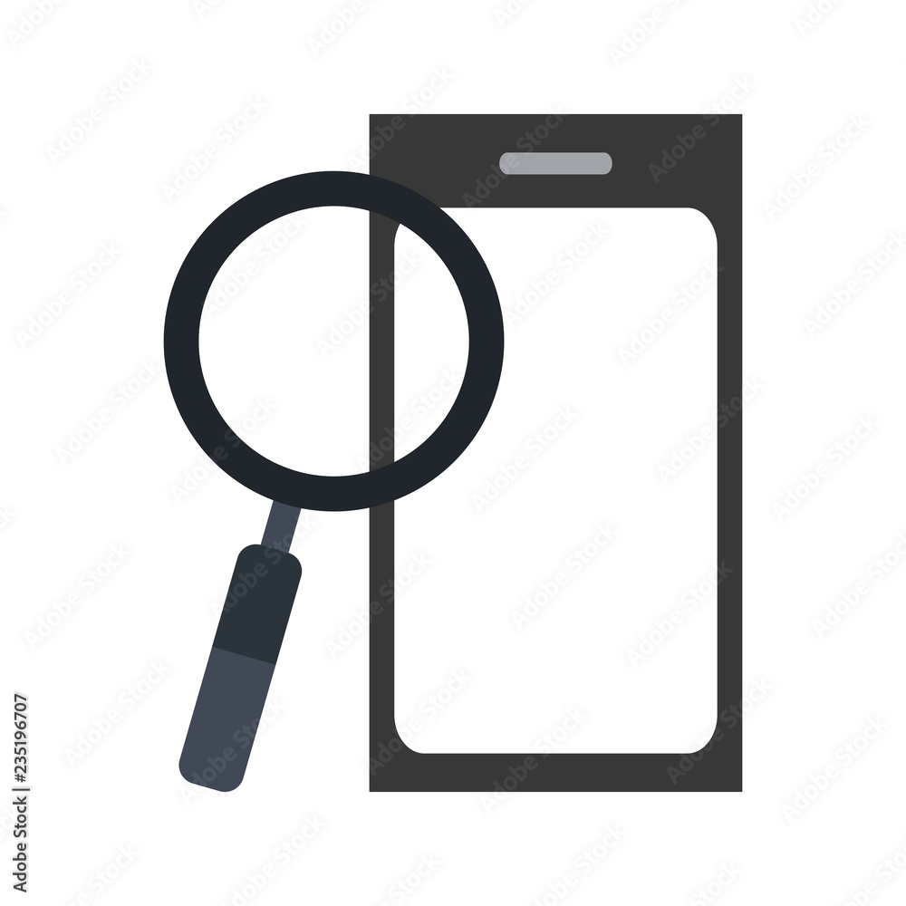 Smartphone and magnifying glass Smartphone and magnifying glass