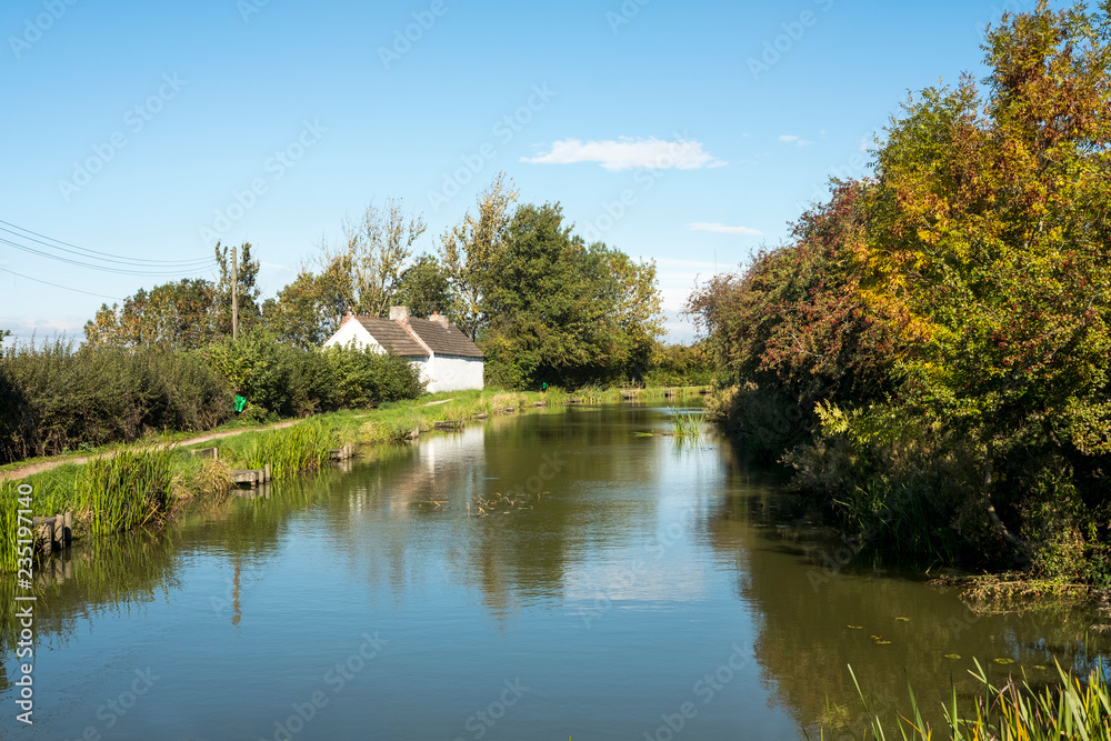 Summer canal cottage background