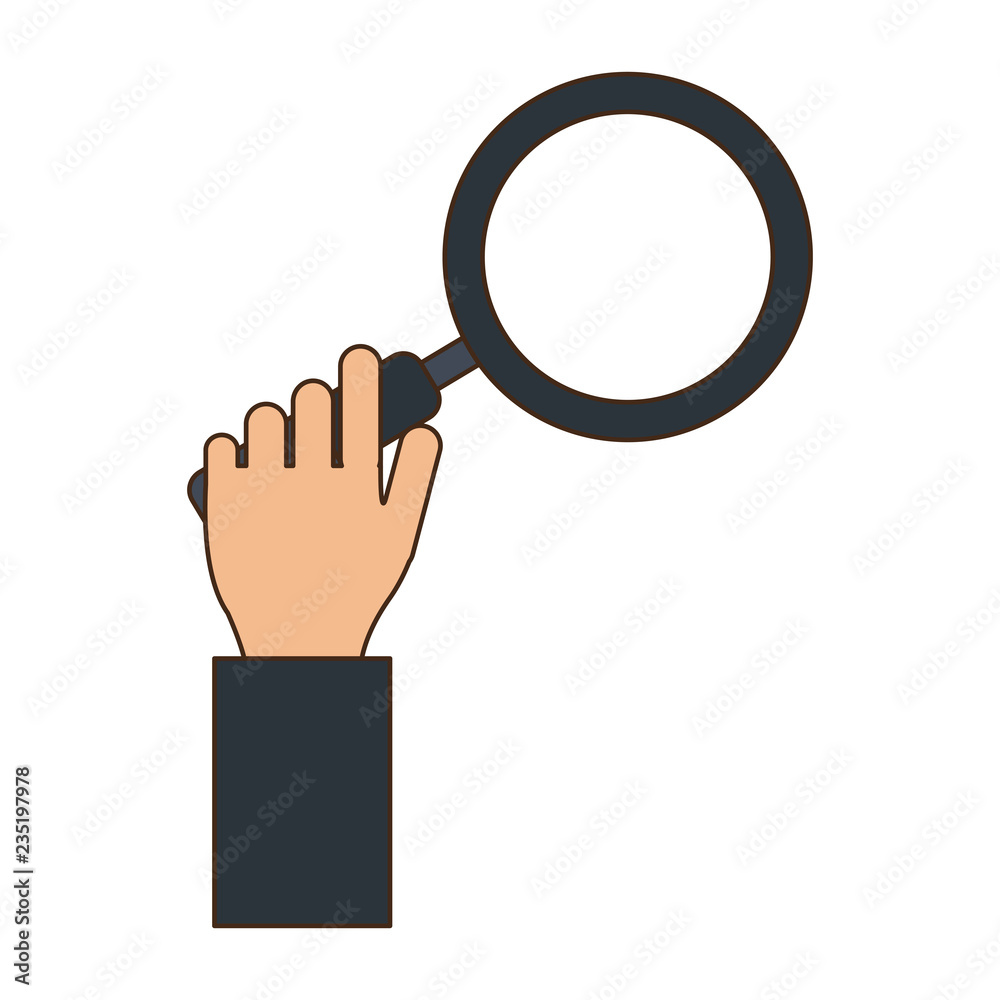 Hand with magnifying glass