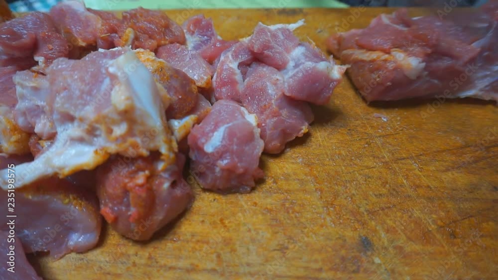 knife cuts meat on cutting board. 1920X1080 Full Hd. knife cuts meat on cutting board. 1920X1080 Full Hd.