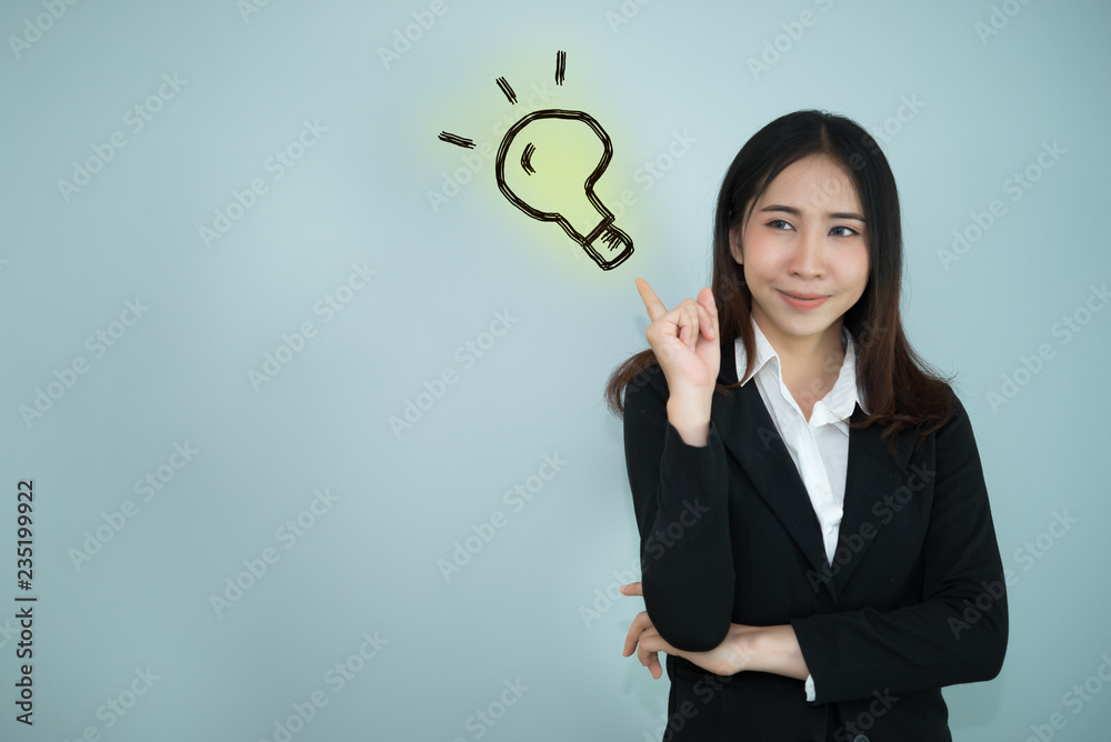 Business woman think for ideas isolate on white background,Thailand people,Secretary girl thinking concept