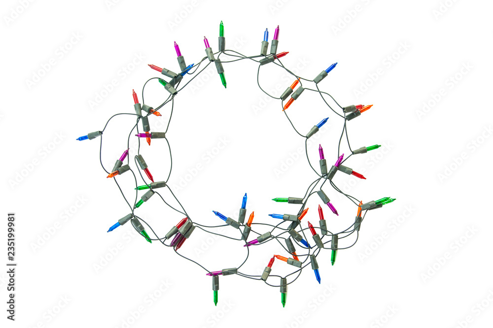 Fototapeta premium String of christmas lights frame isolated on white background With clipping path