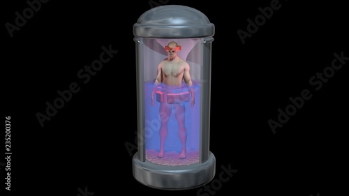 Tableau sur toile Life support chamber, cryonic tank with man