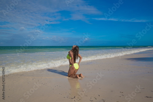 Zanzibar, woman, yellow bikini, sexy