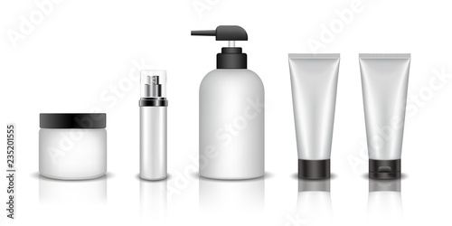 Set of Realistic cosmetic bottle on a white background. Cosmetic package collection for cream, soups, foams, shampoo, glue. Mock up set for brand template.