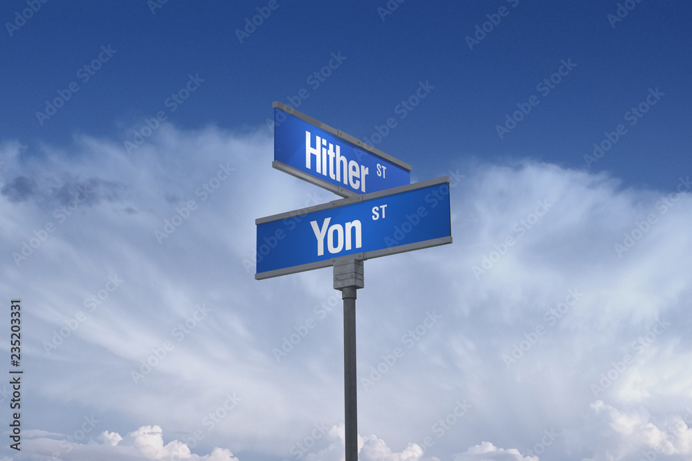 3D Illustration of a street sign_hither and yon streets