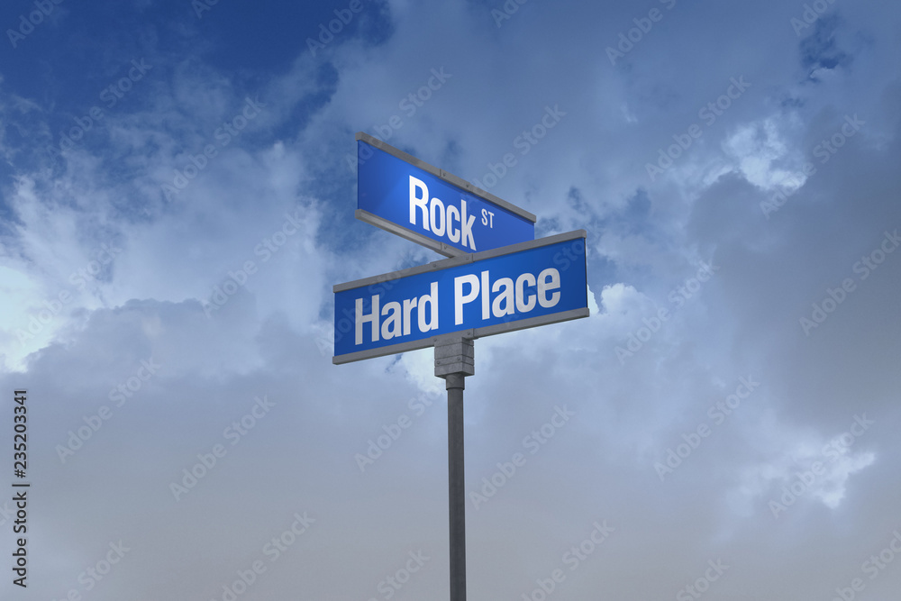 3D Illustration of a street sign_rock and hardplace
